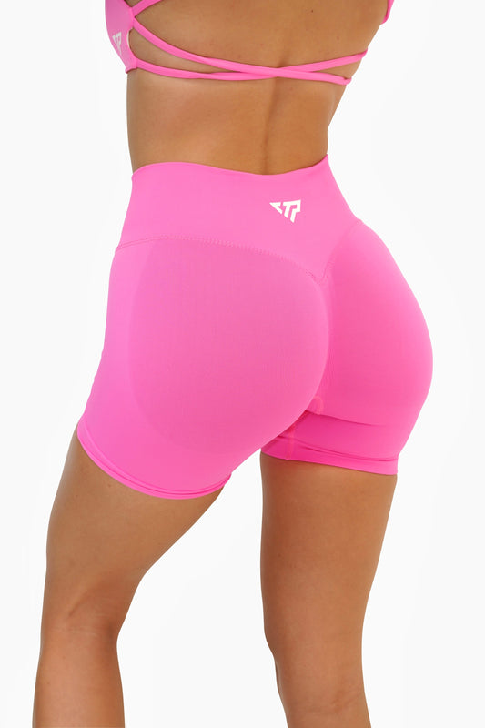RECOIL HIGH WAIST SCRUNCH SHORTS - NEON PINK