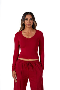 CLASSIC V-NECK LONG SLEEVE - WINE